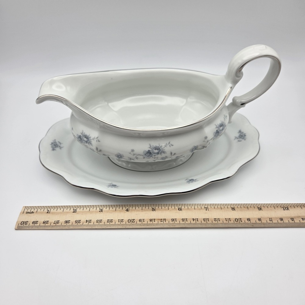 Johann Haviland Blue Garland Gravy Boat & Underplate Bavaria Germany Granny Core - Picture 11 of 13